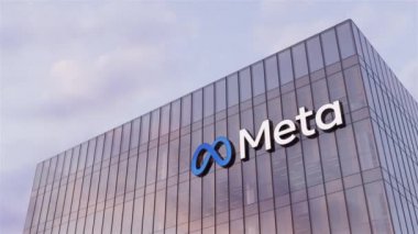 Menlo Park, Kaliforniya, ABD. 9 Ocak 2022. Sadece Editoryal Kullanım, 3 boyutlu CGI animasyonu. Meta İmza Logosu Üst Cam Bina. Metaverse İş yeri Teknolojisi Servis Şirketi Yüksek Binalar Ofisi Genel Merkezi.