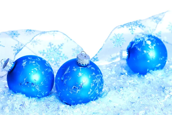 White Background with Blue Christmas Ornaments — Stock Photo, Image