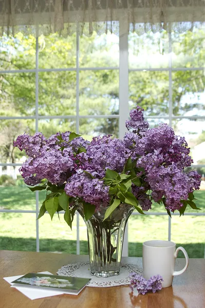 Šeříky v křišťálová váza — Stock fotografie