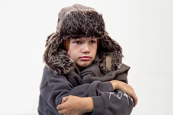 Boy wearing Fur Hat — Stock Photo, Image