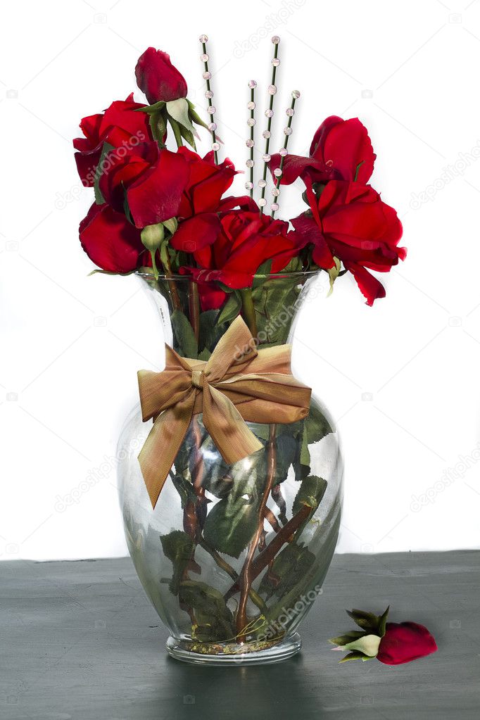 Red Silk Roses In Vase Stock Photo C Trudywilkerson 34301229