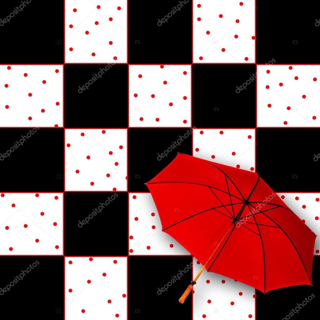 Red Umbrella on Checked Pattern Background