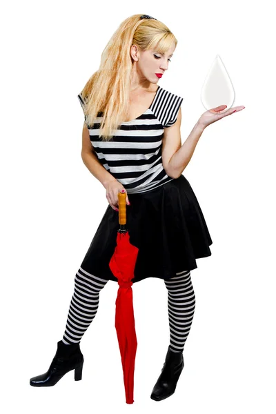 Young woman holding faux Raindrop — Stock Photo, Image