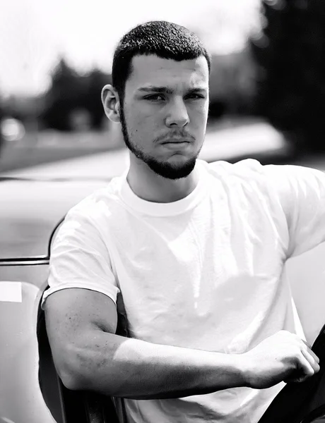 Young Male with Black Car — Stock Photo, Image