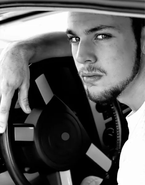 Young Male with Black Car — Stock Photo, Image