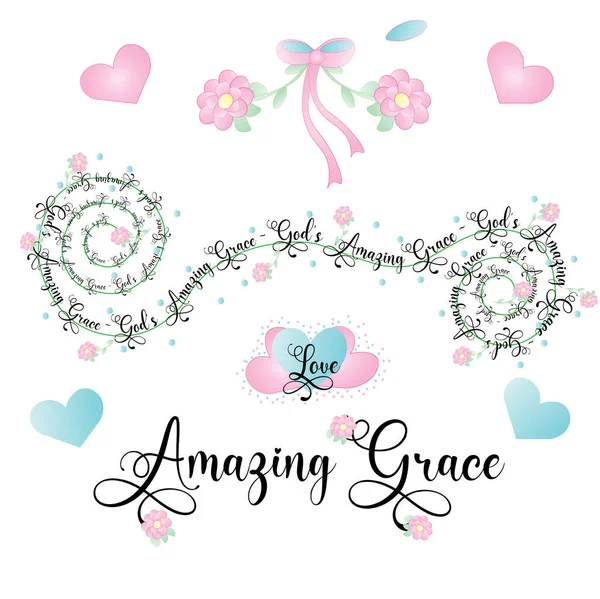 Fantastiske Grace Bilder Med Tekst Rosa Blå Grønne Dekorative Blomster – stockfoto