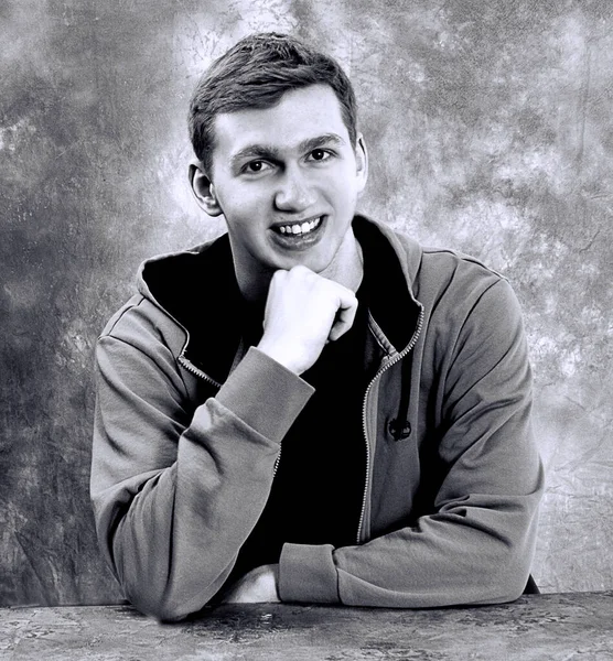 Closeup Portraits Young Man Auburn Hair Wearing Sportscoat Isolated Black — Stock Photo, Image