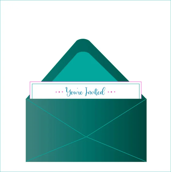 Illustration Avec Une Enveloppe Aqua Verte Avec Une Invitation Détachant — Photo