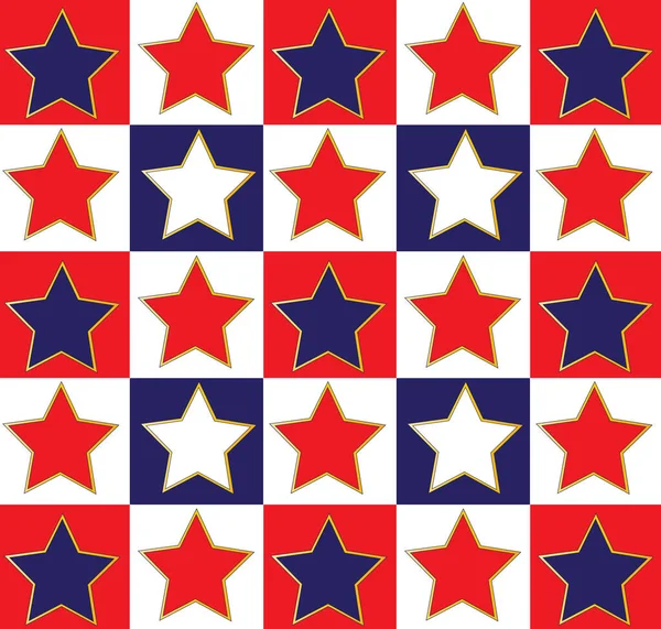 Patriotic background is filled with blocks in red, white, and blue and alternating stars.  Graphic illustration.