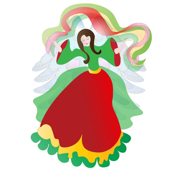Christmas Angel Colorful Christmas Attire Waving Scarves Her Head Graphic — Zdjęcie stockowe