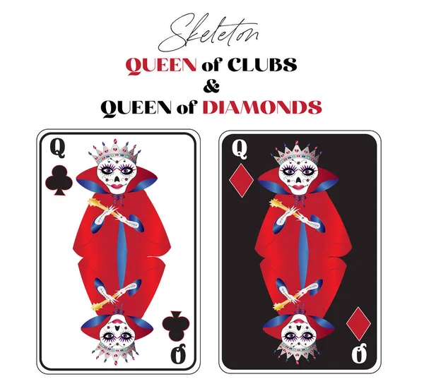 Poker Skeleton Abstract Fun Graphics Two Queen Cards Clubs Diamond — 图库照片