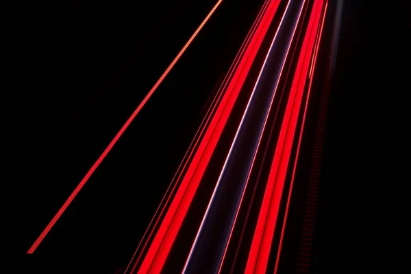 Nocne Korki Autostradzie Seria Światła Przy Długiej Ekspozycji Abstrakcja Geometryczna — Zdjęcie stockowe