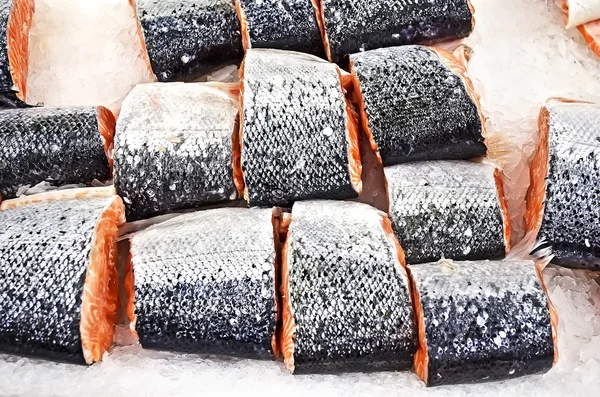 Fresh salmon lying in the ice — Stock Photo, Image