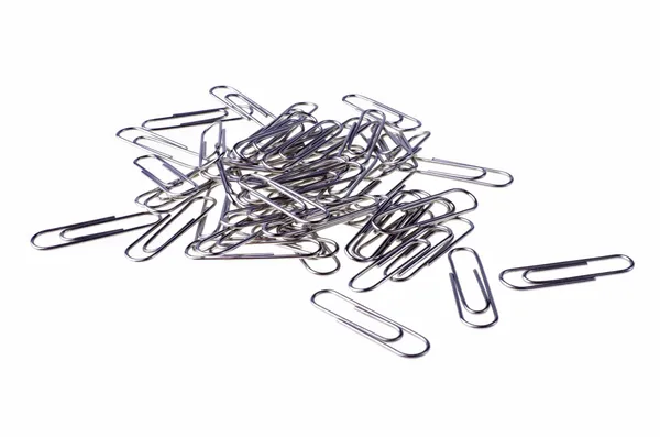 Metal paper clips, isolated over white — Stock Photo, Image