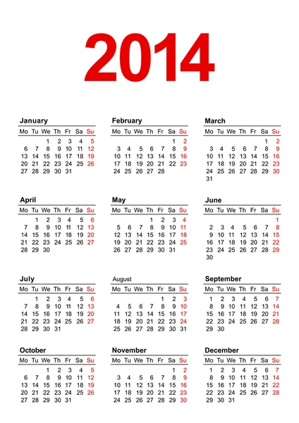 Ευρωπαϊκό ημερολόγιο 2014 — Διανυσματικό Αρχείο