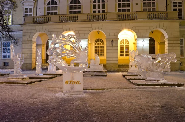 Ice sculptures in the center of Lvov — Stock Photo, Image