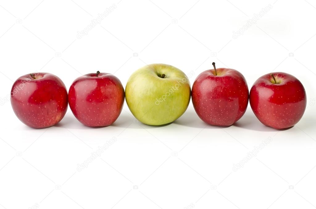 Five Apples Lined Up In A Straight Line Isolated Over White Stock Photo By C Dmitrydesign