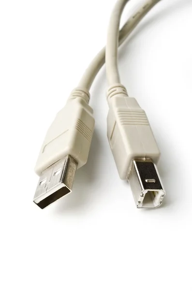 Белый кабель USB изолирован над белым — стоковое фото