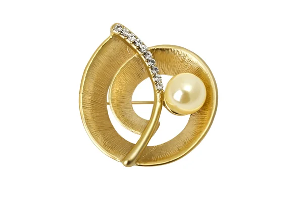 Broche de joyería hermosa - oro aislado en blanco — Stok fotoğraf