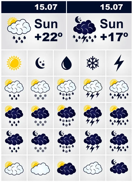 Набор погодных икон в векторе — стоковый вектор