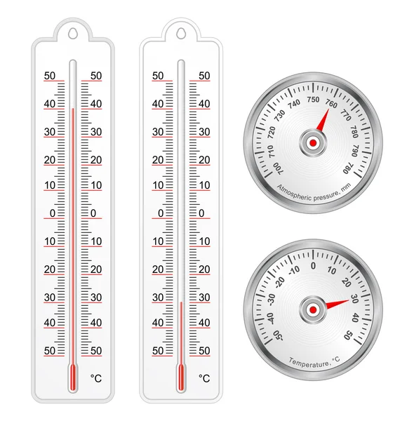 Satz Thermometer und Barometer im Vektor — Stockvektor