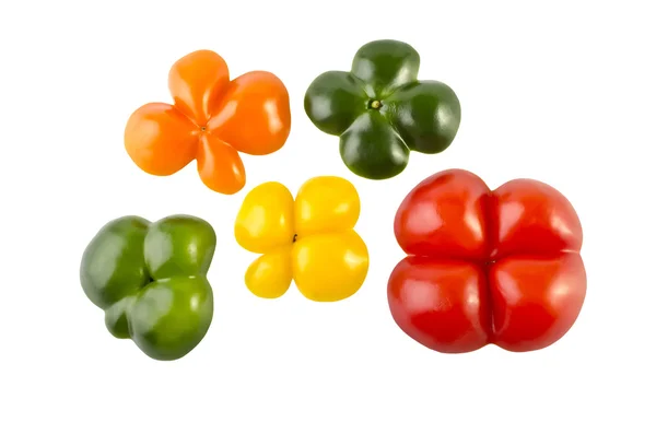 Snij vijf gekleurde paprika's geïsoleerd over Wit — Stockfoto