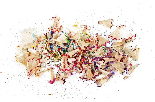 Shavings of colored pencils isolated over white — Stock Photo, Image