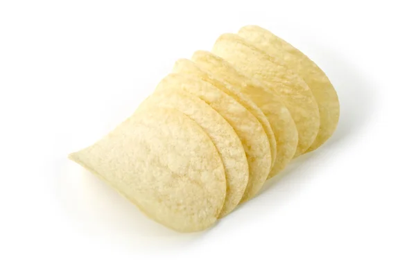 Potato chips close-up, isolated over white — Stock Photo, Image