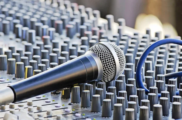 Microphone on the sound mixer — Stock Photo, Image