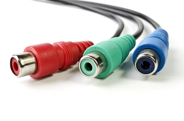 Montaje de cable de vídeo y audio, aislado sobre blanco — Foto de Stock