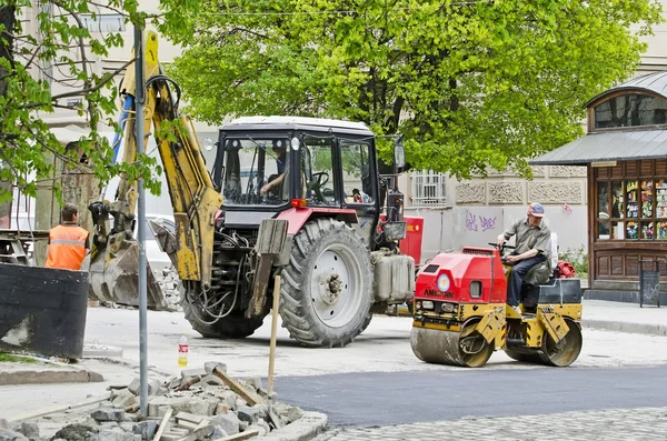 Weg roller gecomprimeerd asfalt — Stockfoto