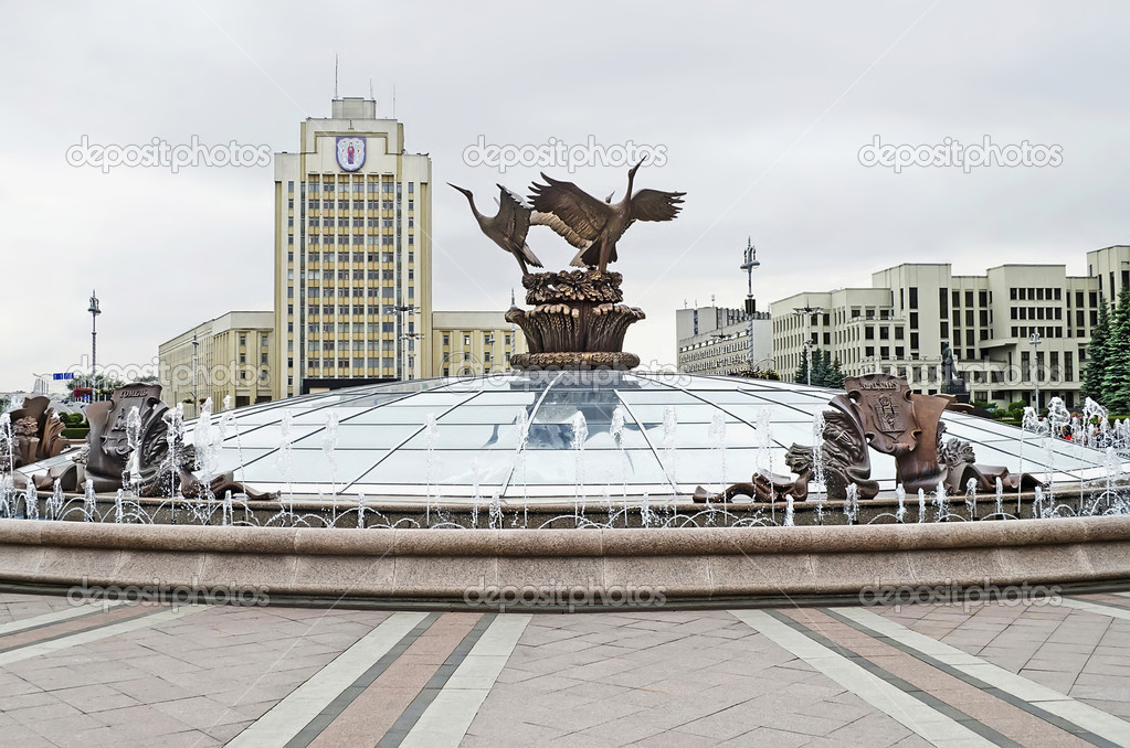 Fountain at the Independence Square in Minsk