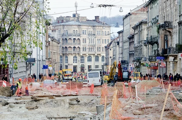 Oprava ulice gorodockaya ve Lvově — Stock fotografie
