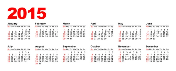 Calendrier américain 2015 — Image vectorielle