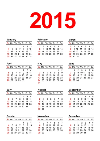 Calendrier américain 2015 — Image vectorielle