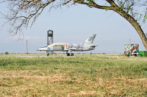 Military aircraft Aero L-39 Albatros at the airport in the Crime