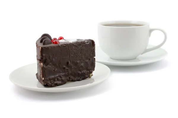 Chocolate cake and cup of tea — Stock Photo, Image