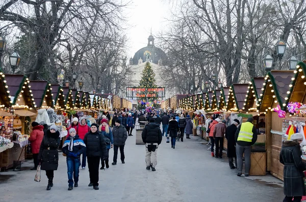 Christmas and New Year bazaar in the center of Lvov — Stock Photo, Image