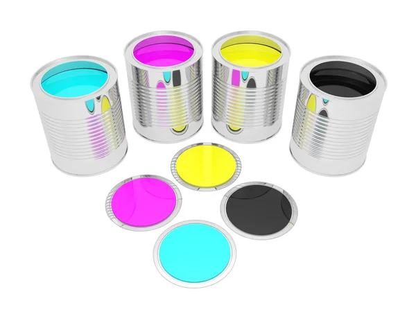 Cans with color paint — Stock Photo, Image