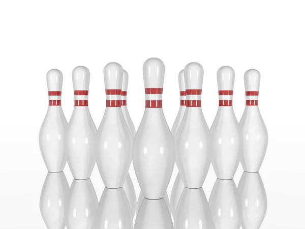 Spille da bowling e su sfondo bianco — Foto Stock