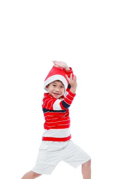 Küçük Asyalı çocuk Noel Baba şapkası komik oyunculuk — Stok fotoğraf