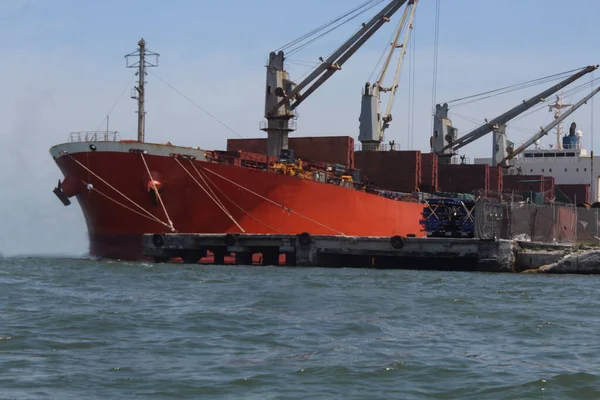 Container Cargo Ship Exit Lagos Port 1St May 2022 - Stock-foto