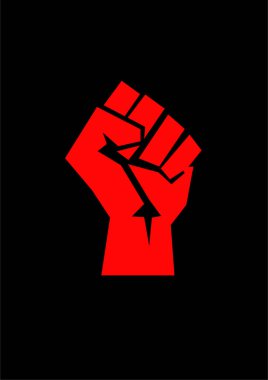 Red vector fist on a black background. 