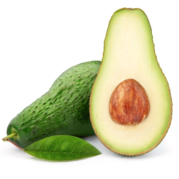 Ripe avocado with green leaf — Stock Photo, Image