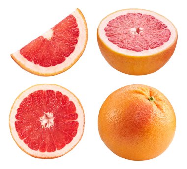 Grapefruit collection with cut in half isolated on white background. Clipping path grapefruit. Grapefruit macro studio photo clipart