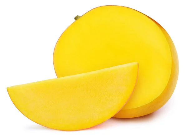 Mango Met Mango Plak Geïsoleerd Witte Achtergrond Mango Met Knippad — Stockfoto