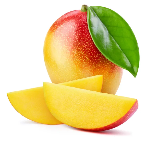 Mango e foglie, isolate su fondo bianco — Foto Stock