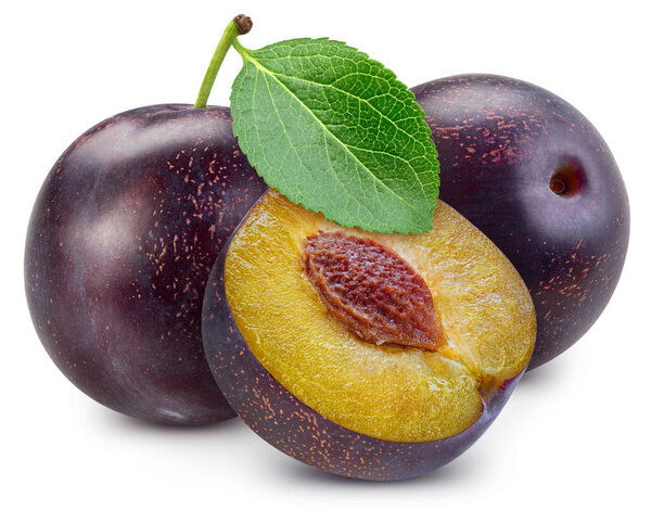 Plum and leaves, isolated on white background