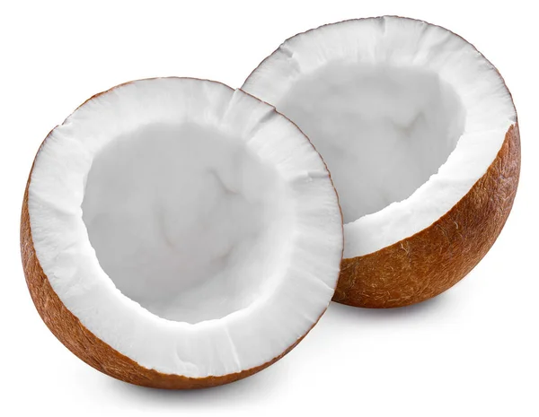 Ripe Whole Coconut Half Isolated White Background Coconut Macro Studio — Stock Photo, Image