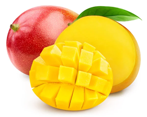 Mango e foglie, isolate su fondo bianco — Foto Stock